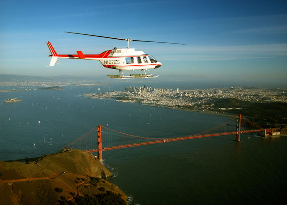 Bell 206L over the Golden Gate Bridge