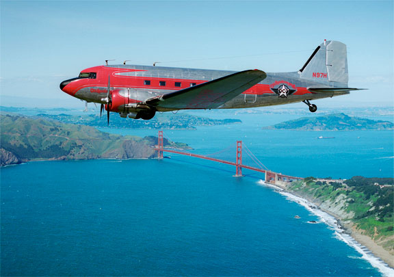 DC-3 N97H over the Golden Gate