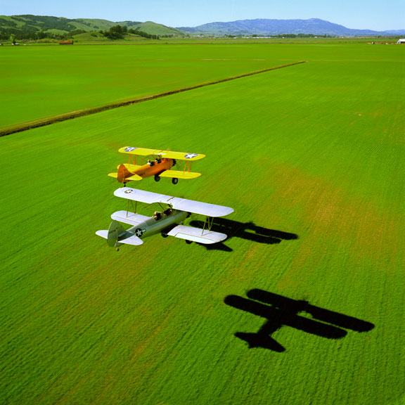2 Stearman Biplanes over Sonoma field