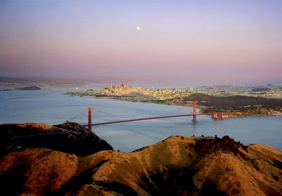 Moonrise, Marin Headlands and San Francisco